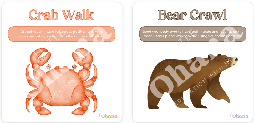 Animal Walks Gross Motor Movement Cards - Downloadable